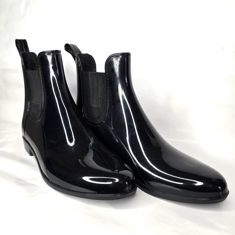 London Fog Sleek Black Chelsea Rain Boots Size 10M